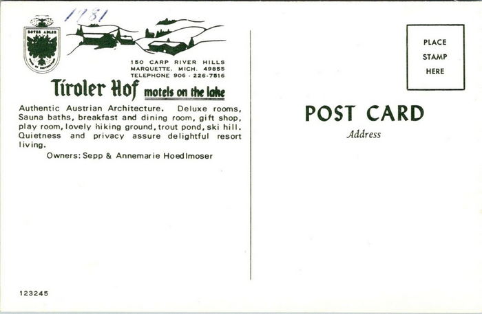 Tiroler Hof (The Residences at Harbor Vista) - Postcard Back (newer photo)